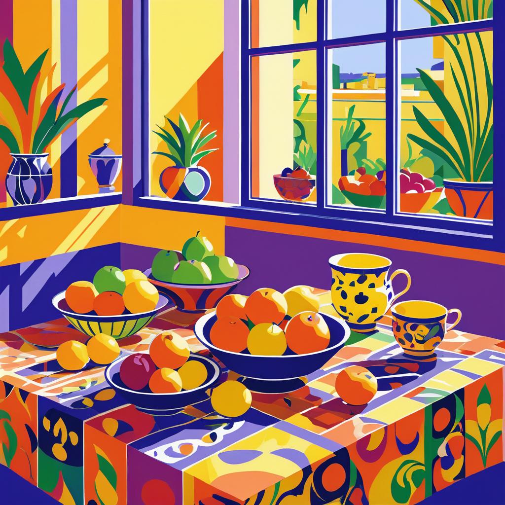 Vibrant Fruit Basket in Matisse Style