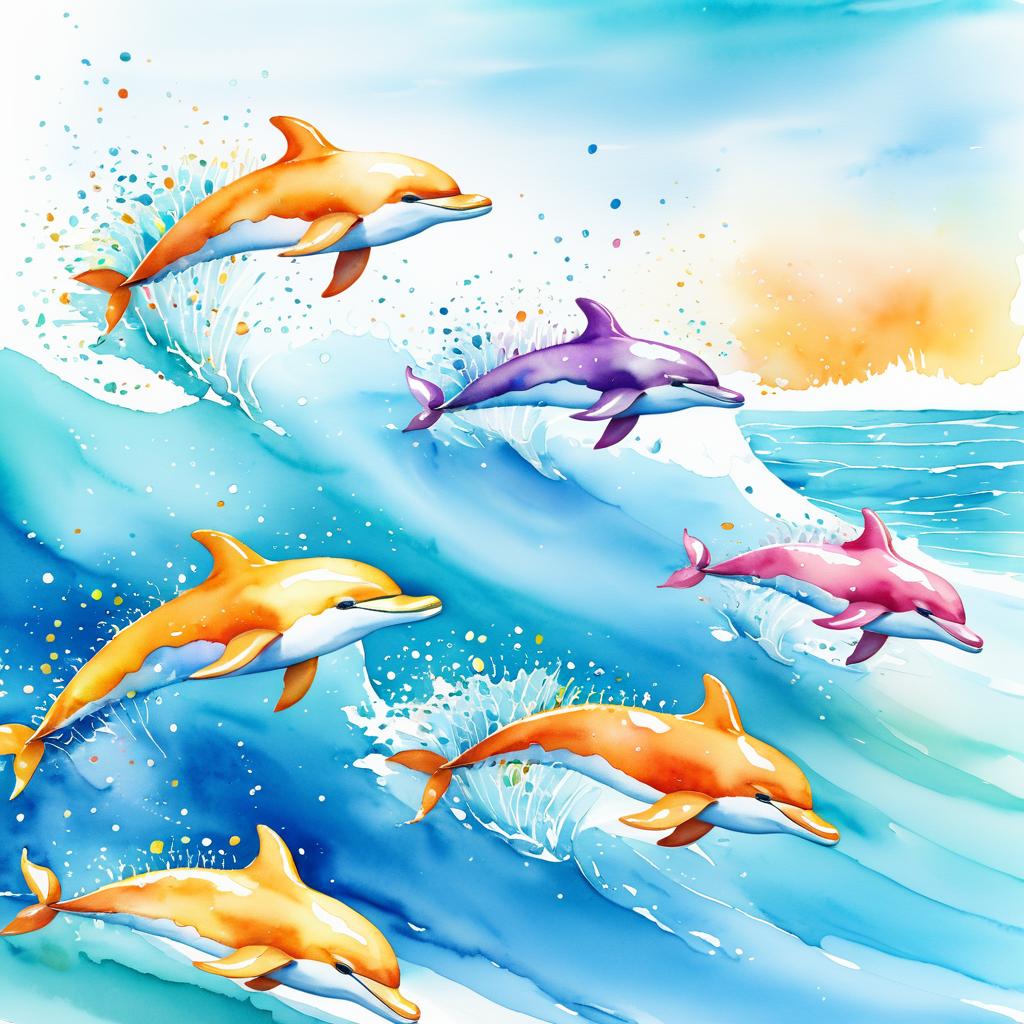 Whimsical Dolphins Racing in the Ocean