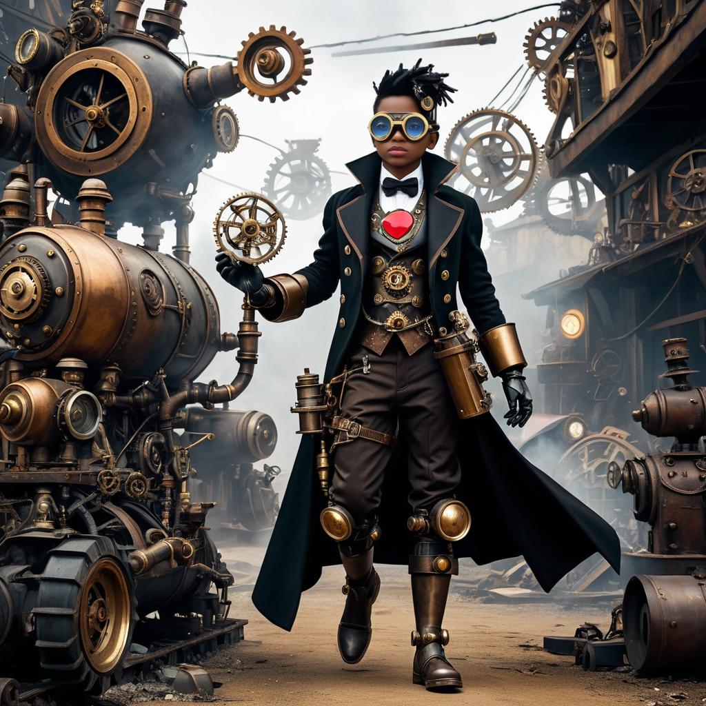 Steampunk Pinocchio in a Robotic Junkyard