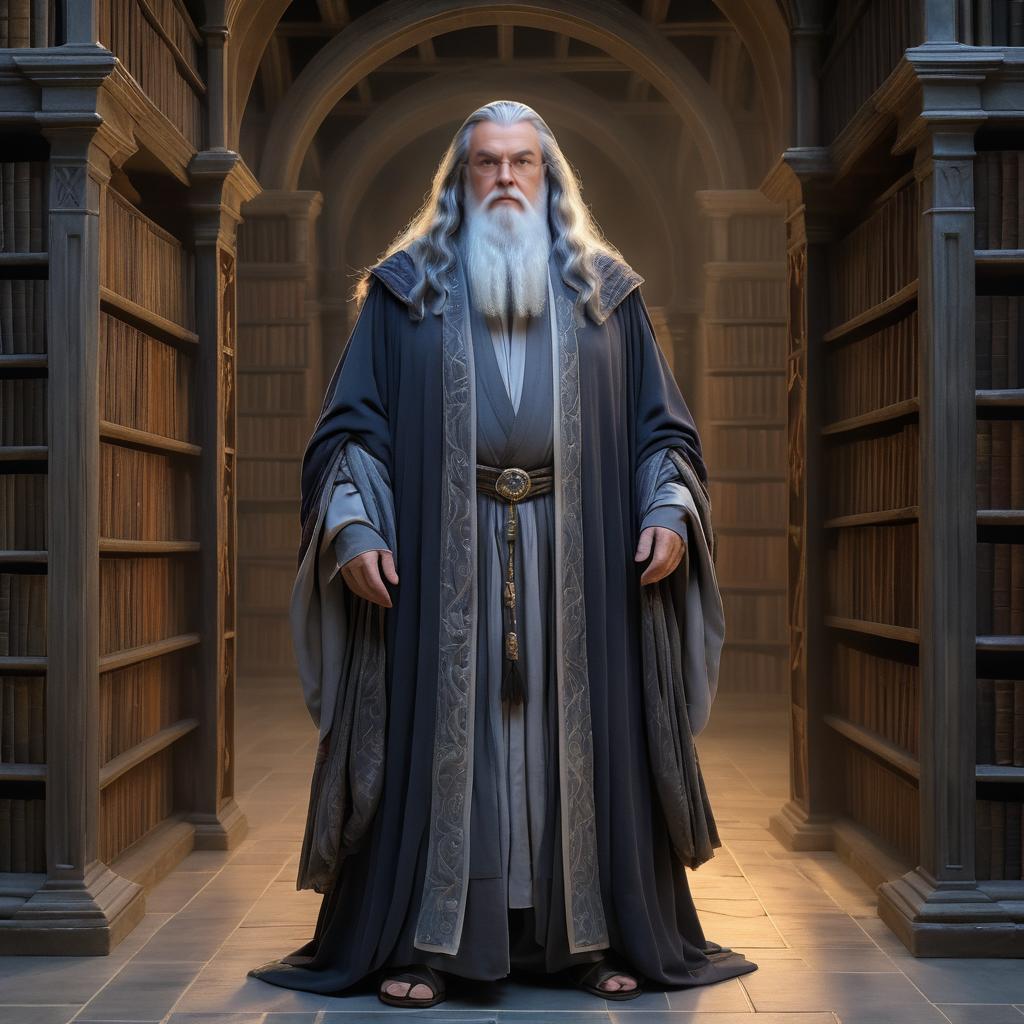 Wise Old Wizard in Mystical Library Artwork