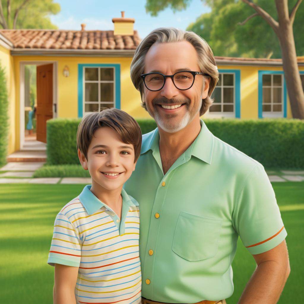 Cheerful Father-Son Portrait in Backyard