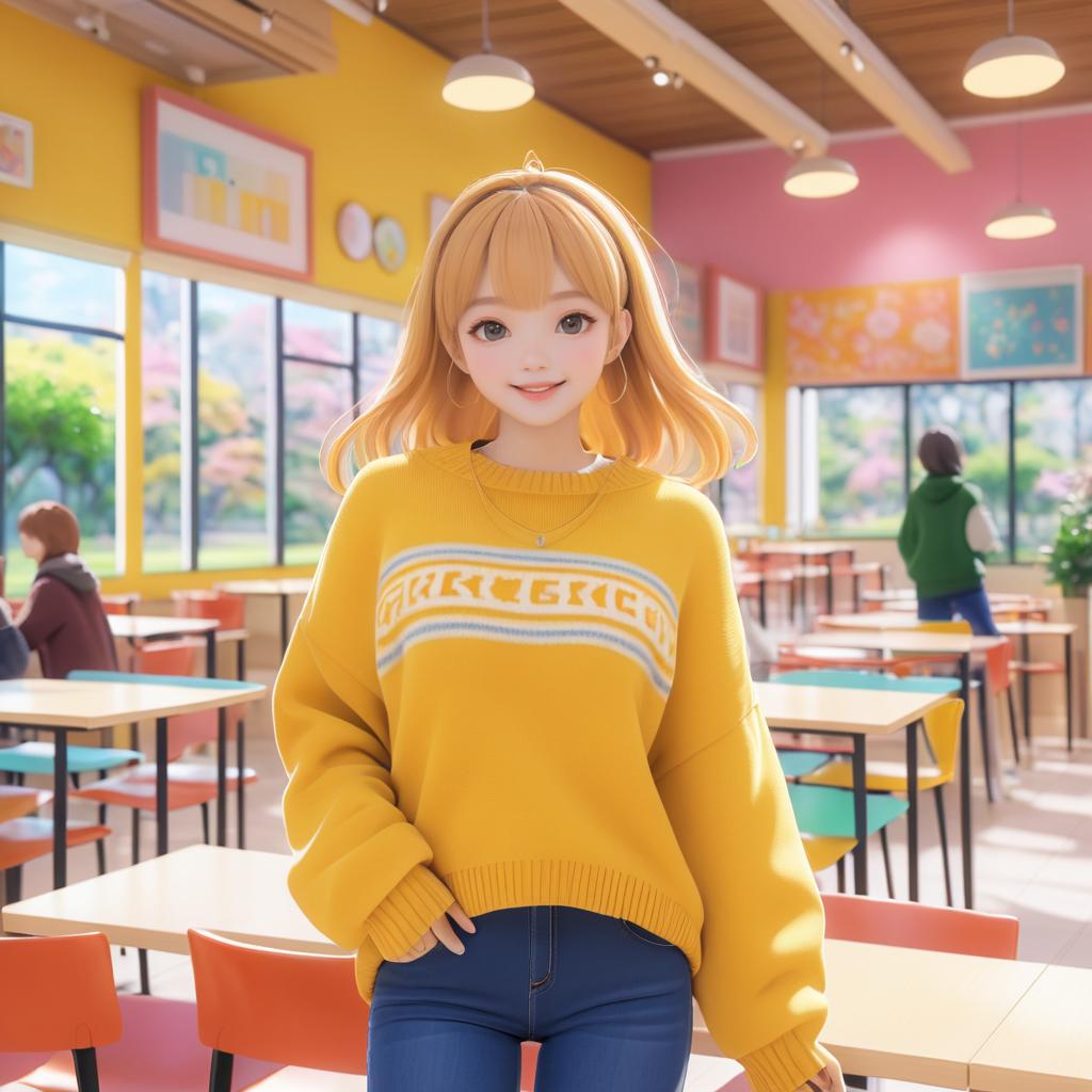 Joyful College Student in Vibrant Café