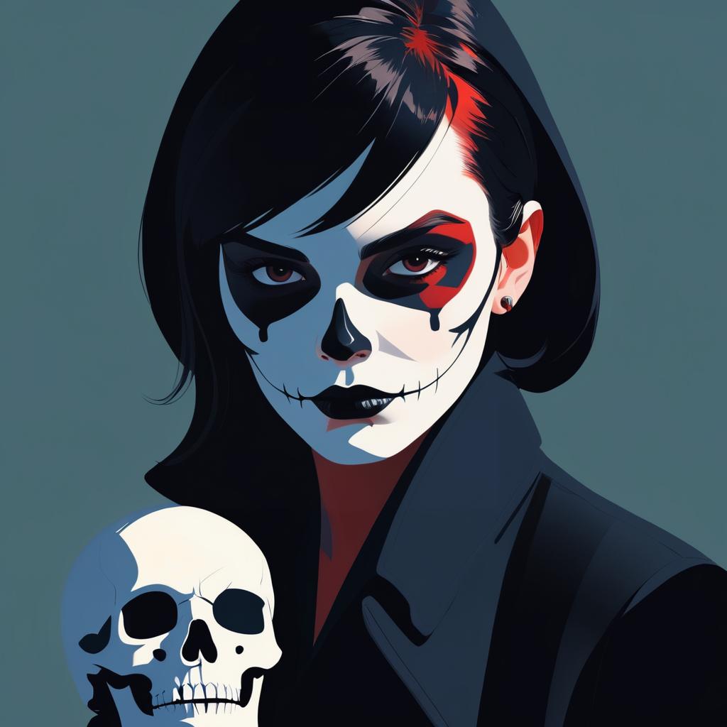 Skull-Painted Woman in Comic Style