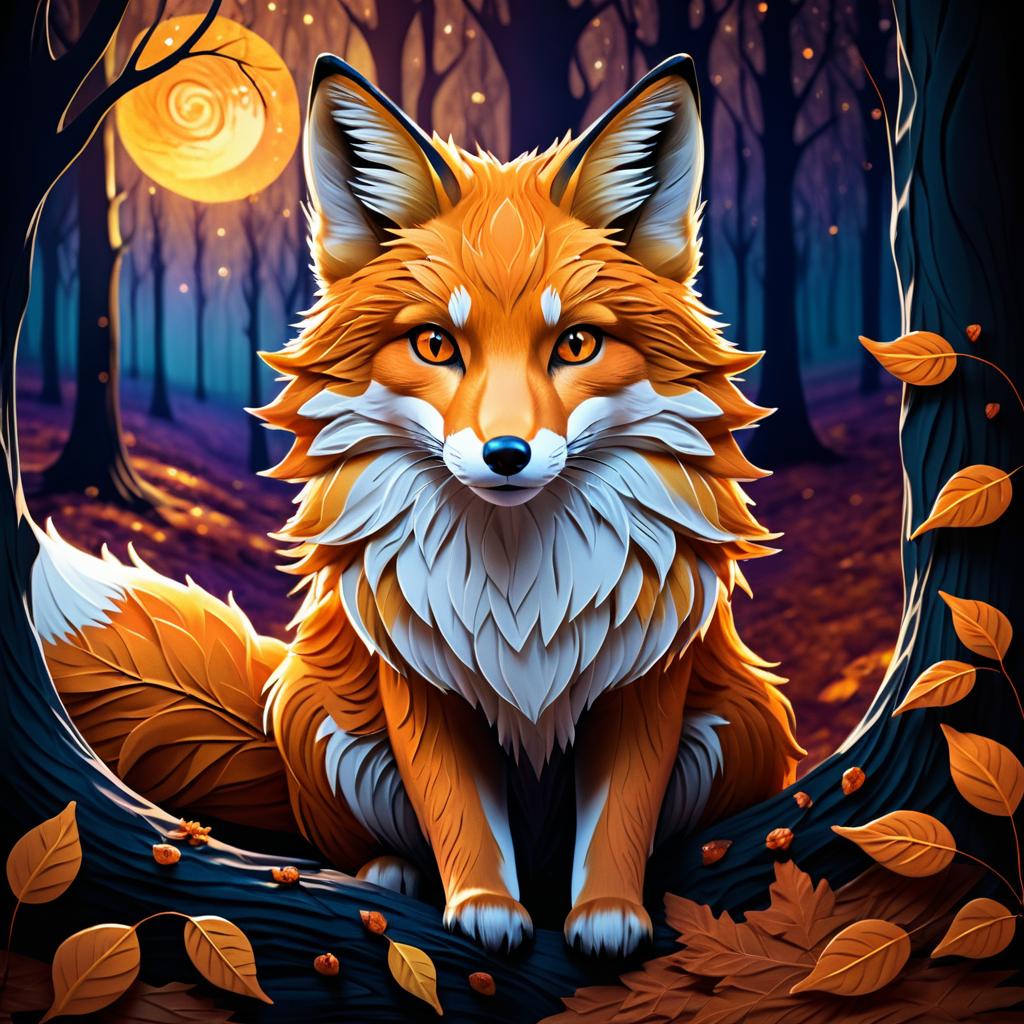 Cunning Fox in Twilight Forest Illustration