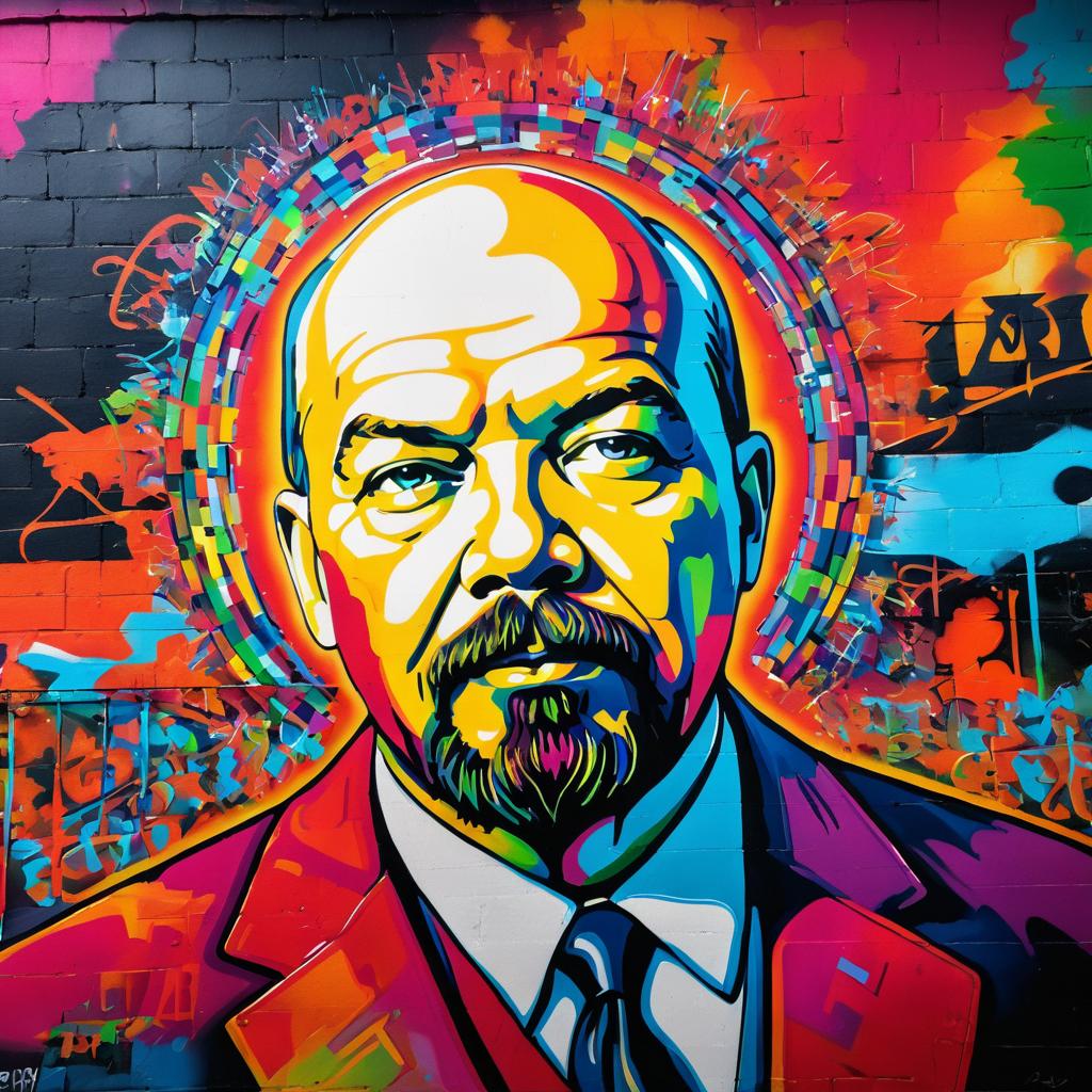 Vibrant Graffiti of Lenin in Color