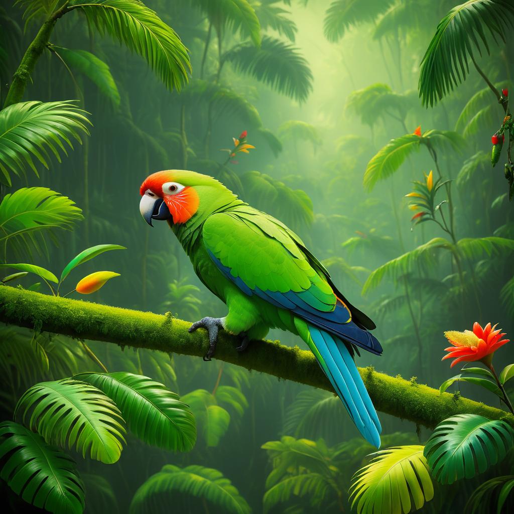 Lush Lowbrow Parrot in Tropical Rainforest