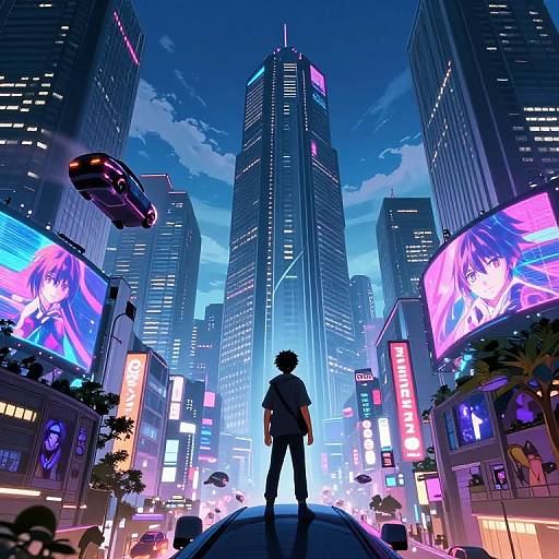 Cyberpunk Cityscape from Insect View