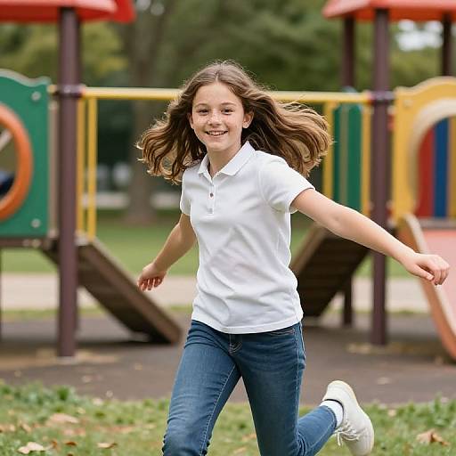 Energetic Middle School Girl Playing Outdoors