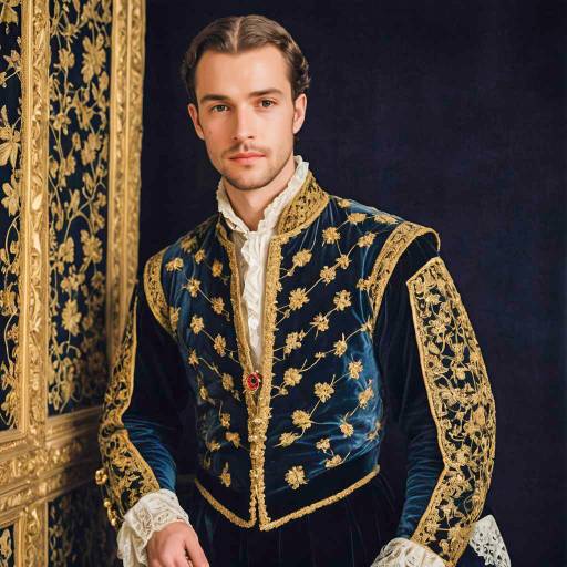 Man in Tudor Period Velvet Doublet with Gold Embroidery