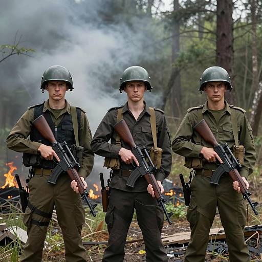 Soldiers in a War-Torn Forest