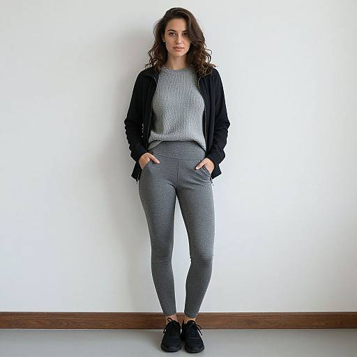 Casual Young Woman in Grey Outfit