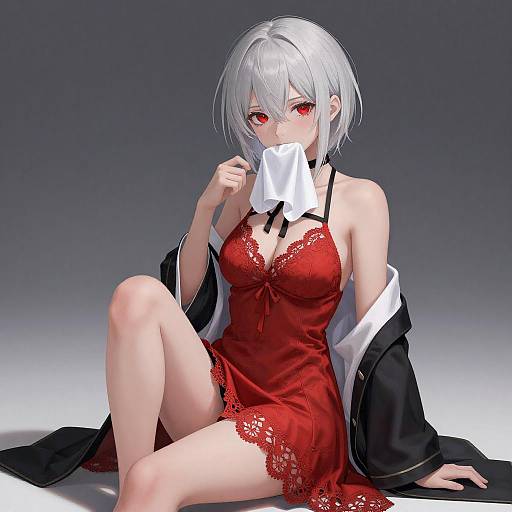 Anime Girl in Red Lace Dress