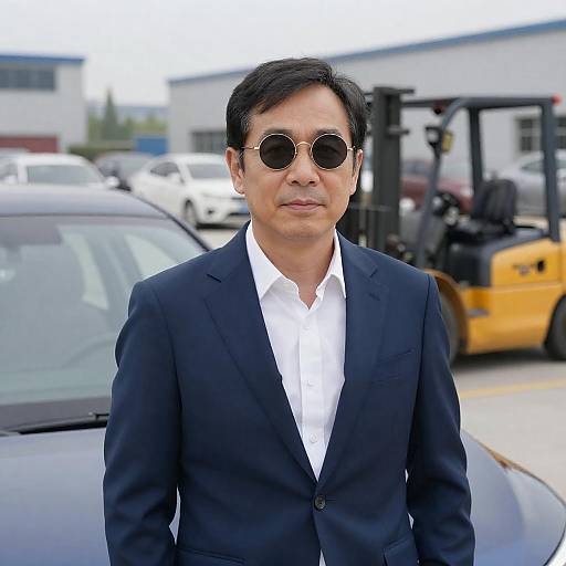 Middle-aged Man with Sunglasses and Car
