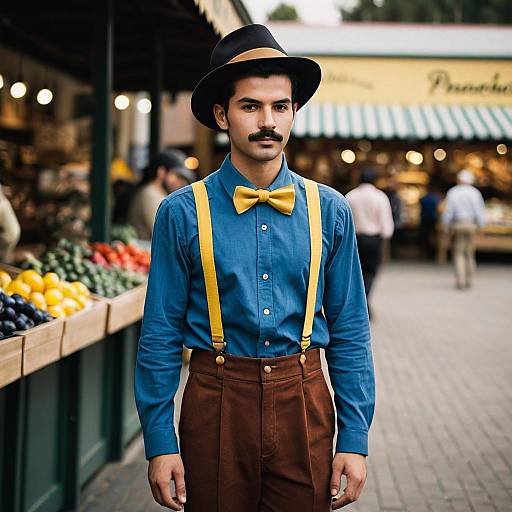 Man in Vintage Outfit at Outdoor Market