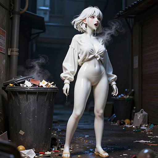 Porcelain Girl in Back Alley Night
