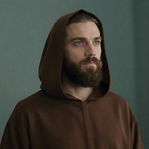 Thoughtful Bearded Man in Brown Robe