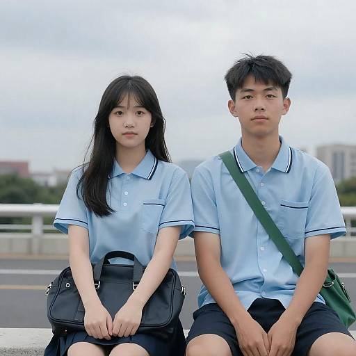 Teenagers on a Bridge in School Uniforms