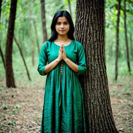 Woman in Green Dress Standing in Forest