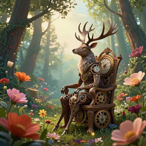 Surreal Stag Among Clockwork Dreams
