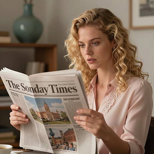 Blonde Woman Reading The Sunday Times