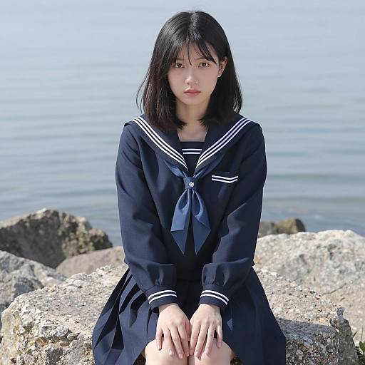 Sailor Uniformed Woman at Shoreline