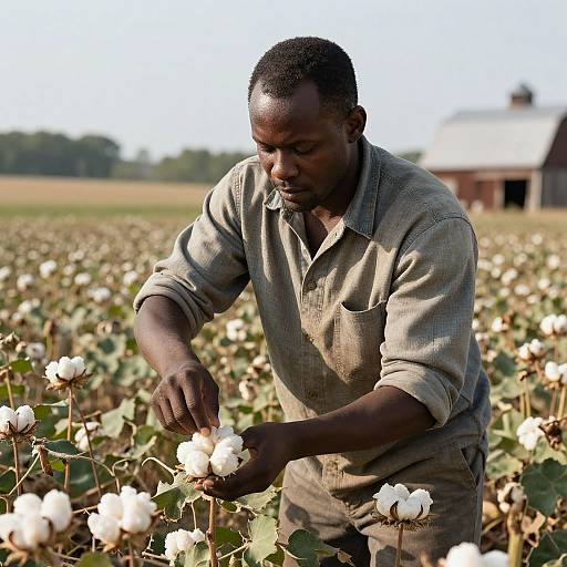 Black Man Harvesting Cotton in Field