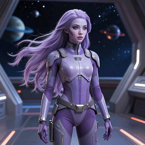 Lavender Alien Girl on Starship Deck