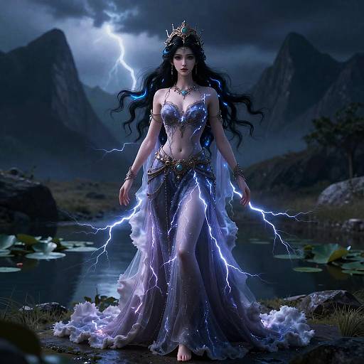 Ethereal Thunder Empress in Mystical Landscape