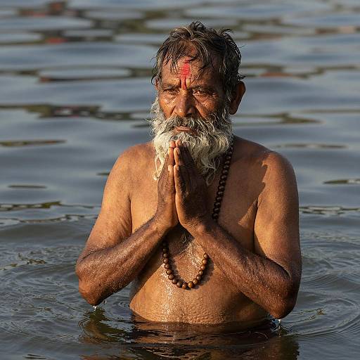 Praying Elder in Water Reflection