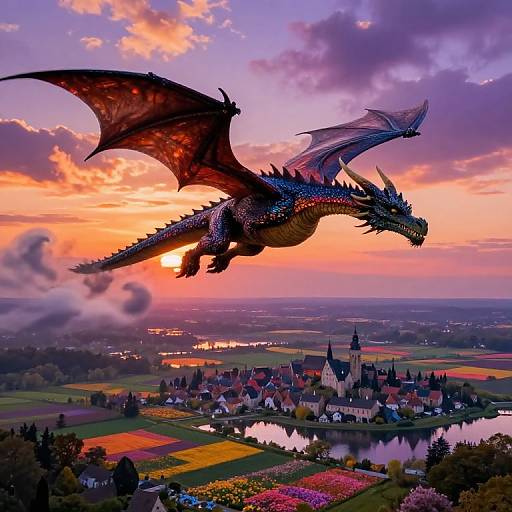Majestic Dragon Over Enchanting Sunset