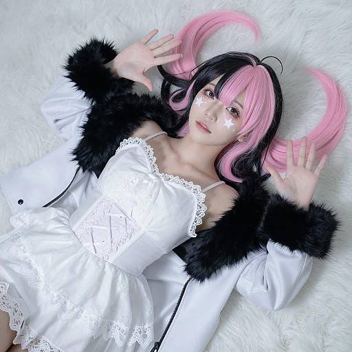 Cosplayer in White Lace Dress