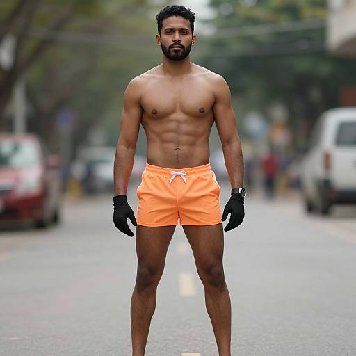 Muscular Dark-Skinned Male in Emanuel Shorts