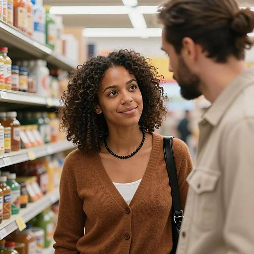Woman and Man Shopping in Grocery Store