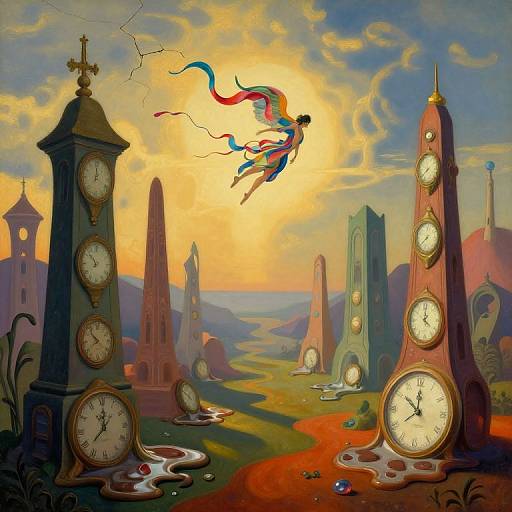 Surreal Dreamscape with Melting Timepieces