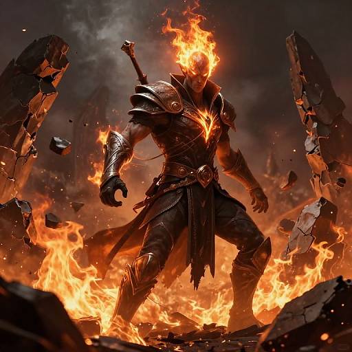 Epic Drowl Battle Amid Fiery Ruins