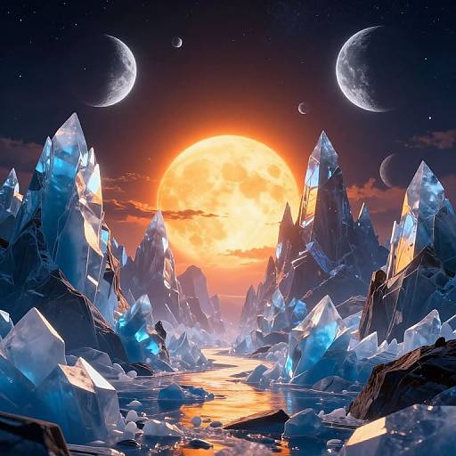 Luminous Alien Landscape with Ice Mountains