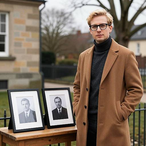 Blonde Man in Brown Coat Portrait