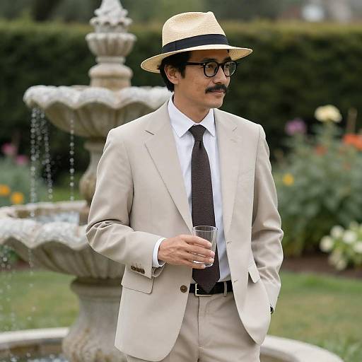 Gentleman in Beige Suit by Birdbath