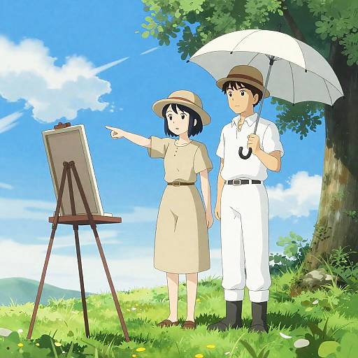 Anime Illustration of Serene Hill Scene