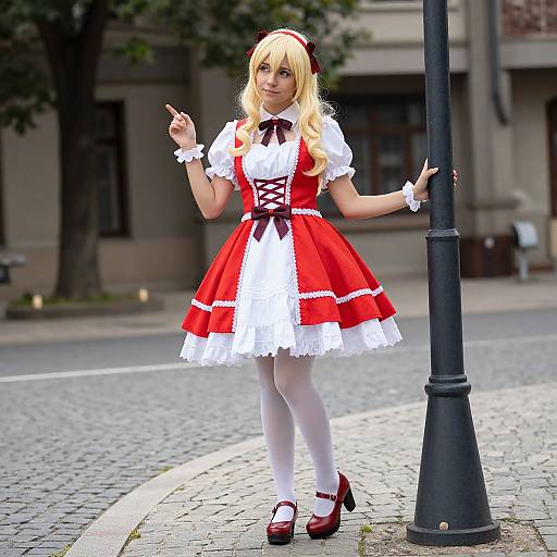 Woman in Red and White Cosplay Dress