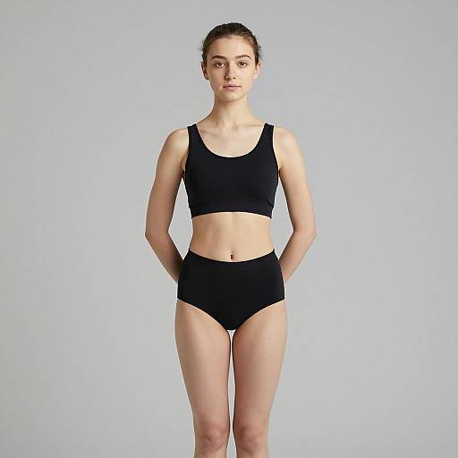 Young Woman in Black Dancewear Standing Front View