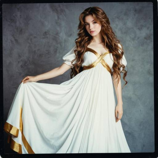 Woman in Elegant White and Gold Dress
