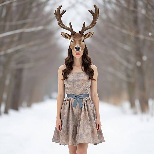 Woman Wearing Reindeer Head Dress