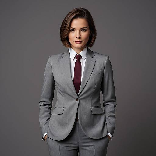 Confident Woman in Gray Business Suit