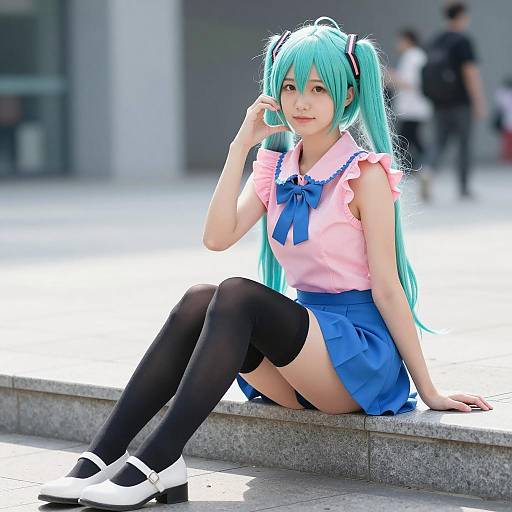 Cosplay Girl Sitting Outdoors
