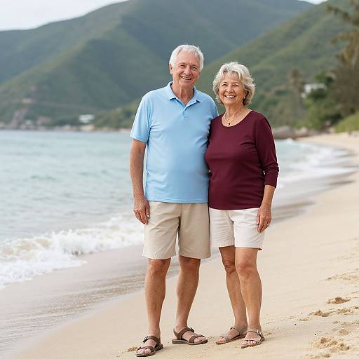 Joyful Elderly Couple on Beach