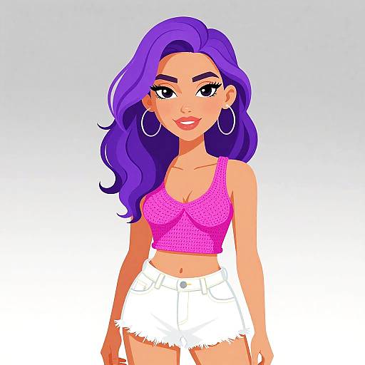 Stylish Woman with Purple Hair in Summer Outfit