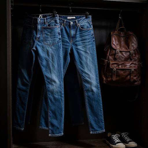 Shadowy Closet with Jeans and Backpack