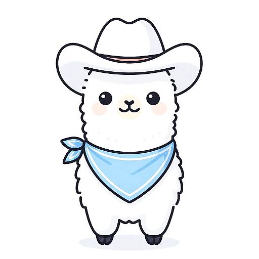 Cartoon Llama in Cowboy Hat and Bandana