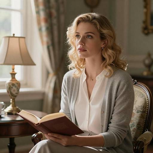 Blonde Woman Reading in Elegant Room